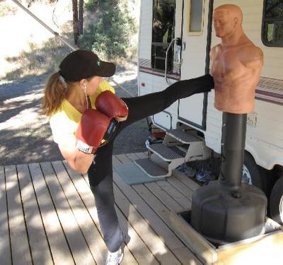 Darlene kickboxing for fitness at the lake